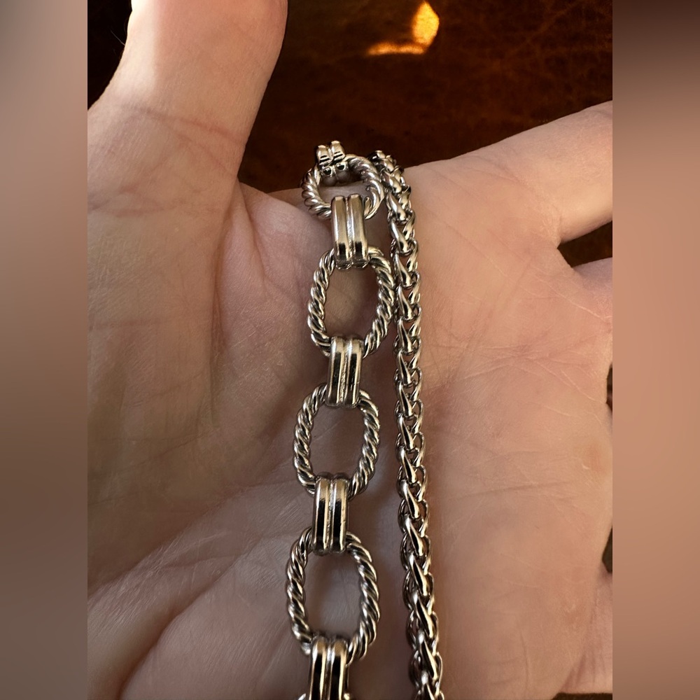 Silver metal Chain link bracelet with coordinating rope like bracelet